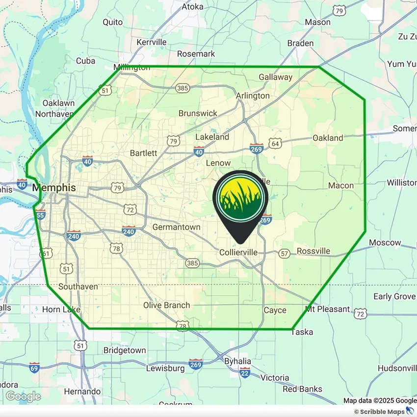 Greenkeeper Lawns Service Area Map Collierville, TN